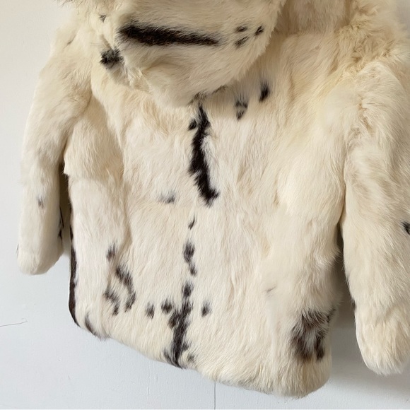Vintage Rabbit Fur Coat Little Girls Kids Winter Hooded Jacket Cream 4 5 6 - Picture 11 of 11